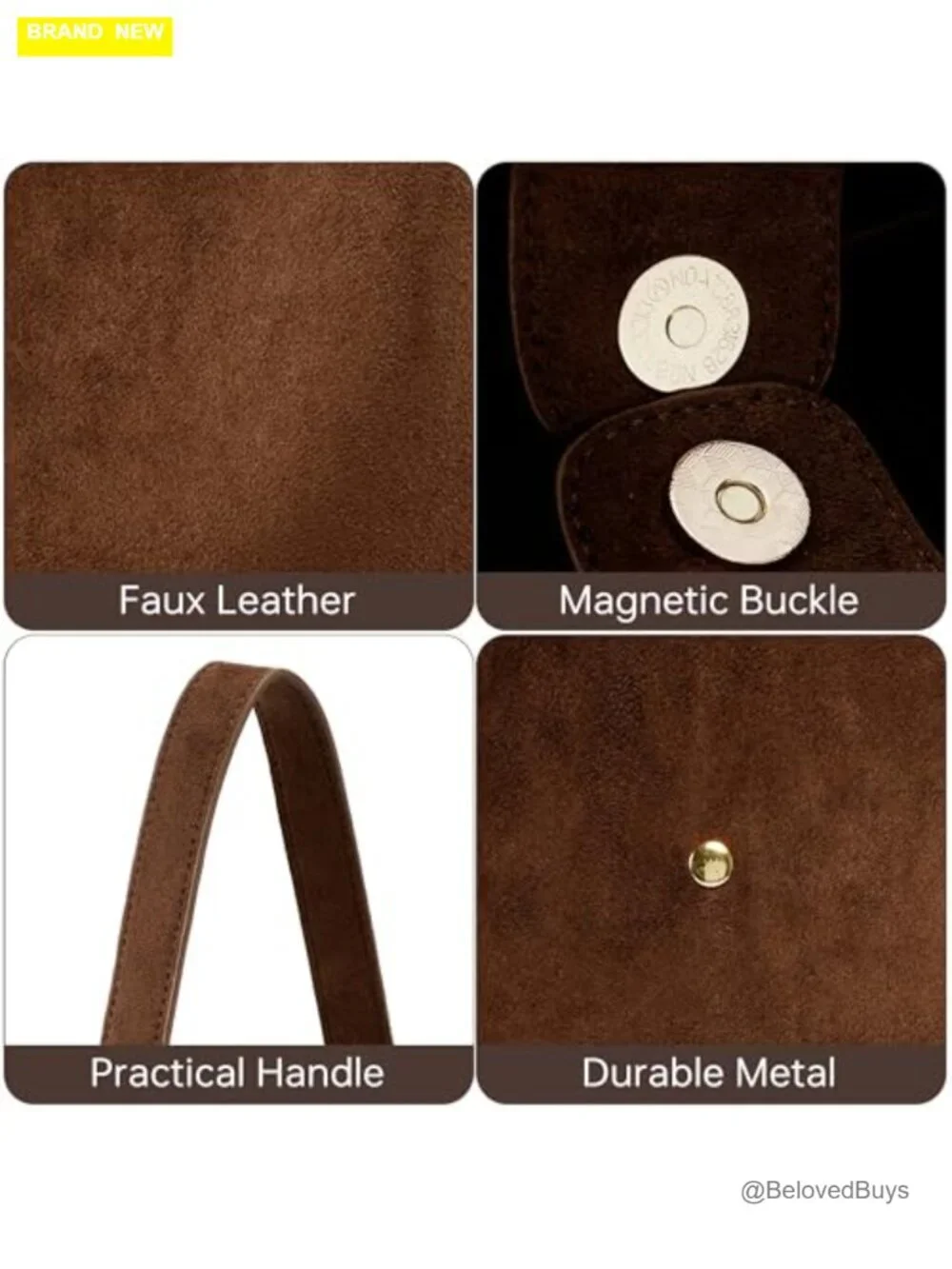 Vintage Brown Suede Hobo Bag Soft Handle Tote Shoulder Bag Minimalist Shoulder